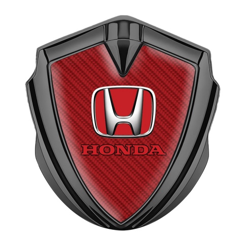 Honda Metal Emblem Self Adhesive Graphite Red Carbon Base Red Motif