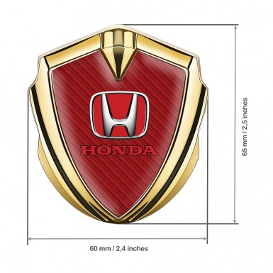 Honda Metal Emblem Self Adhesive Gold Red Carbon Base Red Motif