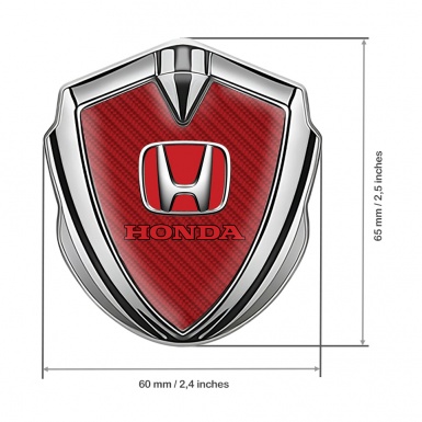Honda Metal Emblem Self Adhesive Silver Red Carbon Base Red Motif