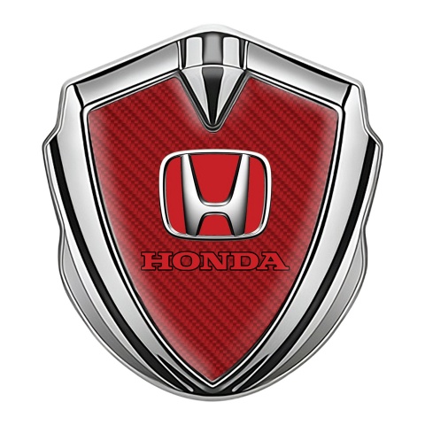 Honda Metal Emblem Self Adhesive Silver Red Carbon Base Red Motif