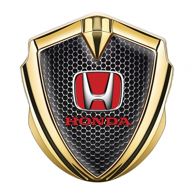 Honda Emblem Abzeichen selbstklebend Goldtonfarbe mit Perforierter Stahl Effekt