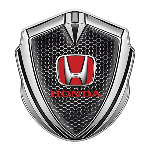 Honda Fender Metal Domed Emblem Silver Punctured Grate Red Edition