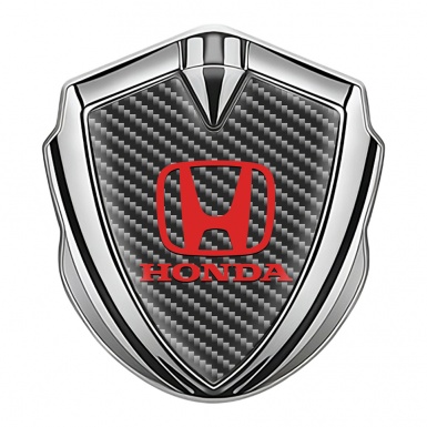 Honda Trunk Emblem Badge Silver Dark Carbon Motif Red Logo