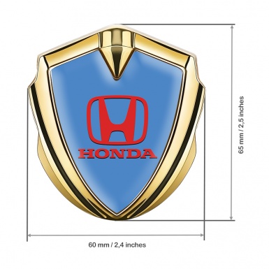 Honda Metal Bodyside Domed Emblem Gold Sky Blue Red Design