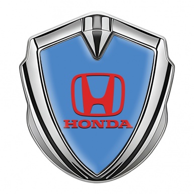 Honda Metal Bodyside Domed Emblem Silver Sky Blue Red Design