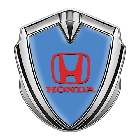 Honda Metal Bodyside Domed Emblem Silver Sky Blue Red Design