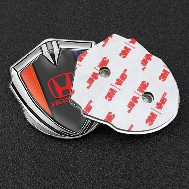 Honda Emblem Self Adhesive Badge Silver Color Gradient Red Motif