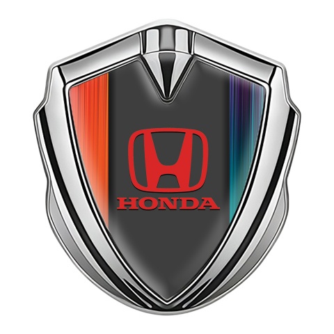 Honda Emblem Self Adhesive Badge Silver Color Gradient Red Motif