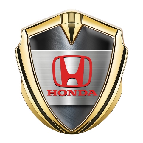 Honda Bodyside Domed Emblem Gold Brushed Steel Crimson Logo