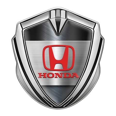 Honda Bodyside Domed Emblem Silver Brushed Steel Crimson Logo