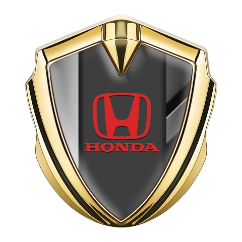 Honda Metal Emblem Self Adhesive Gold Dual Front Red Logo Design