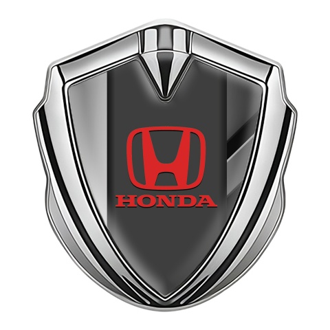 Honda Metal Emblem Self Adhesive Silver Dual Front Red Logo Design