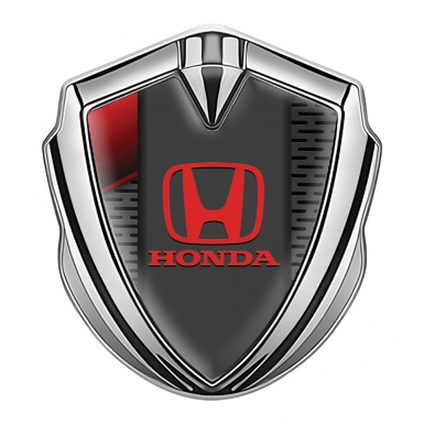 Honda 3D Car Metal Domed Emblem Silver Dark Grate Red Elements