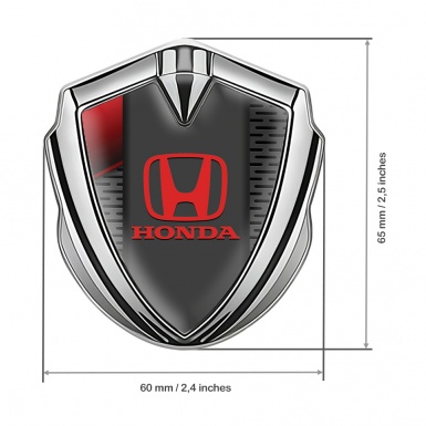 Honda 3D Car Metal Domed Emblem Silver Dark Grate Red Elements