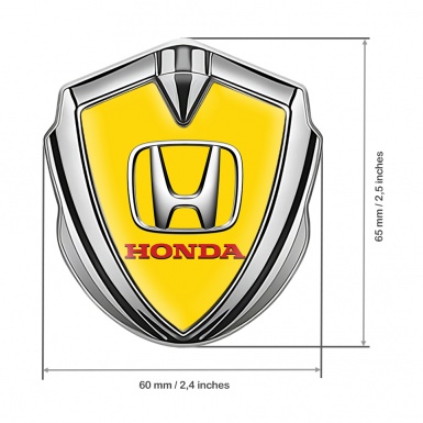 Honda Bodyside Badge Self Adhesive Silver Yellow Base Chrome Logo