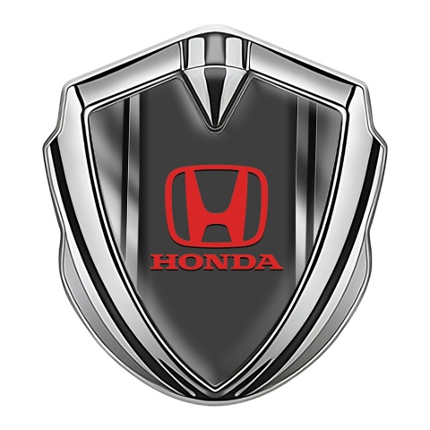 Honda Emblem Fender Badge Silver Steel Panels Red Logo Edition