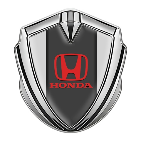 Honda Metal Emblem Self Adhesive Silver Grey Pilon Base Red Logo