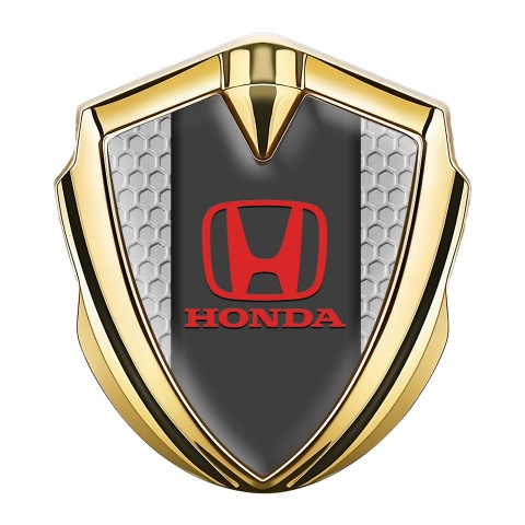Honda 3D Car Metal Domed Emblem Gold Grey Honeycomb Classic Logo