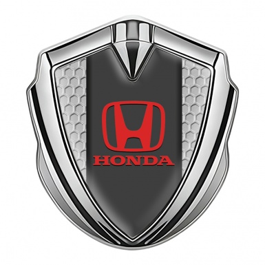Honda 3D Car Metal Domed Emblem Silver Grey Honeycomb Classic Logo