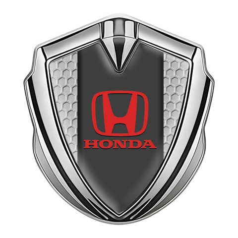 Honda 3D Car Metal Domed Emblem Silver Grey Honeycomb Classic Logo