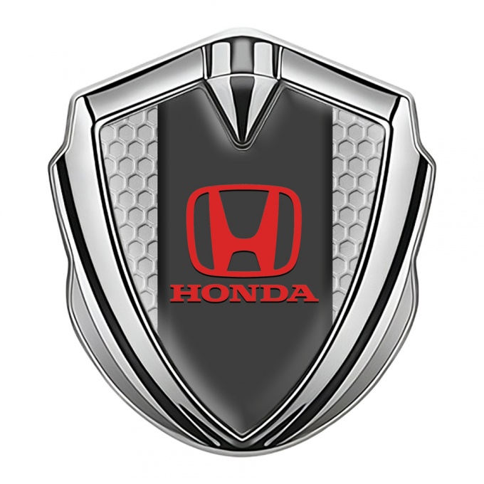 Honda Emblem Auto Zeichen Silbertonfarbe mit Grau Bienenwabe Basis design