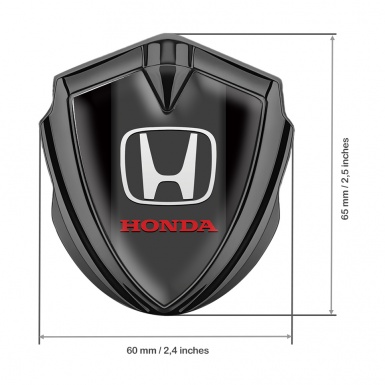 Honda 3D Car Metal Domed Emblem Graphite Black Base Red Logo Design