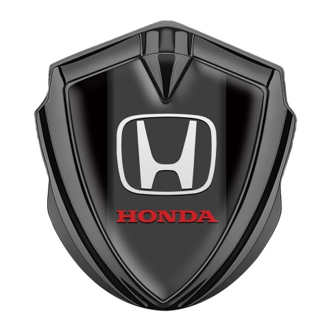 Honda 3D Car Metal Domed Emblem Graphite Black Base Red Logo Design