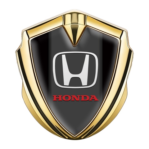 Honda 3D Car Metal Domed Emblem Gold Black Base Red Logo Design