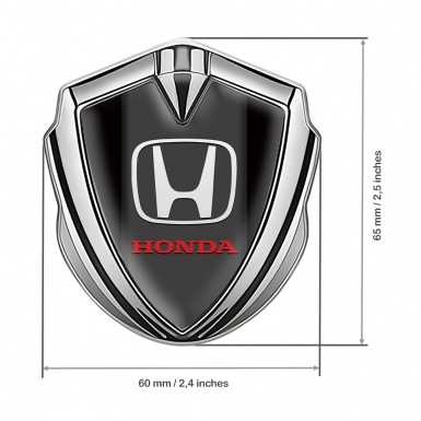 Honda 3D Car Metal Domed Emblem Silver Black Base Red Logo Design