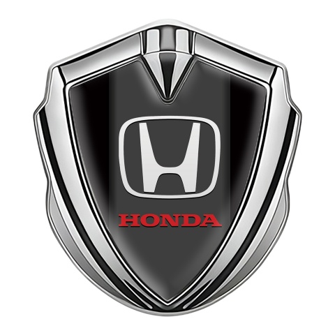 Honda 3D Car Metal Domed Emblem Silver Black Base Red Logo Design