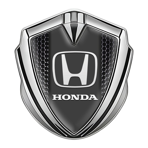 Honda Emblem Trunk Badge Silver Perforated Metal Dark Pilon Design