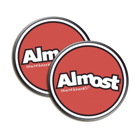 Almost Skateboards Domed Stickers Red with White Logo 2 pcs