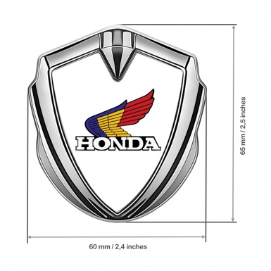 Honda Emblem Fender Badge Silver White Base Tricolor Motif
