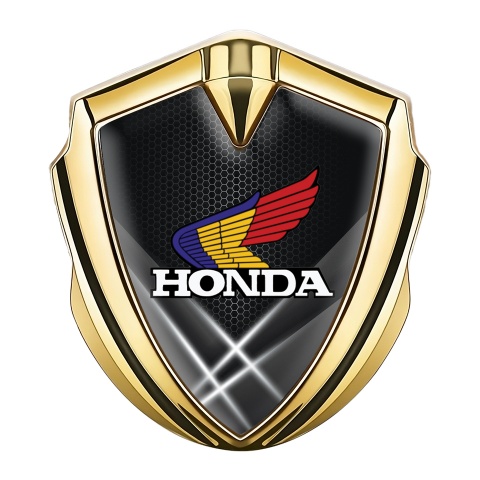 Honda Fender Emblem Metal Gold Honeycomb Tricolor Design