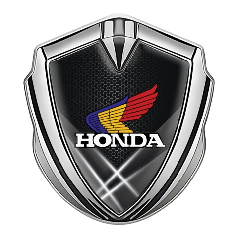 Honda Fender Emblem Metal Silver Honeycomb Tricolor Design