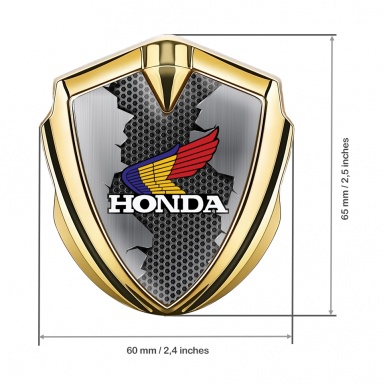Honda Emblem Trunk Badge Gold Hexagon Torn Metal Design