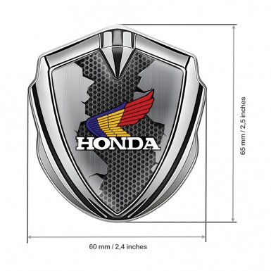 Honda Emblem Trunk Badge Silver Hexagon Torn Metal Design