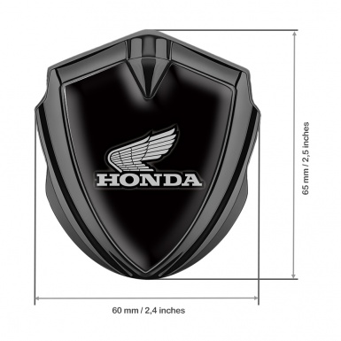 Honda 3D Car Metal Domed Emblem Graphite Black Greyscale Edition