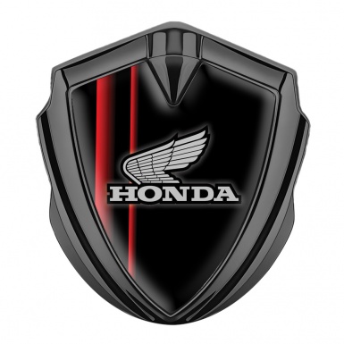 Honda Emblem Fender Badge Graphite Black Base Crimson Stripes Design