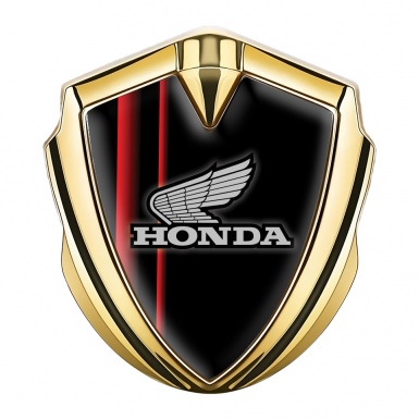 Honda Emblem Fender Badge Gold Black Base Crimson Stripes Design
