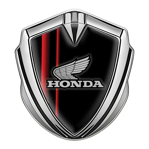 Honda Emblem Fender Badge Silver Black Base Crimson Stripes Design