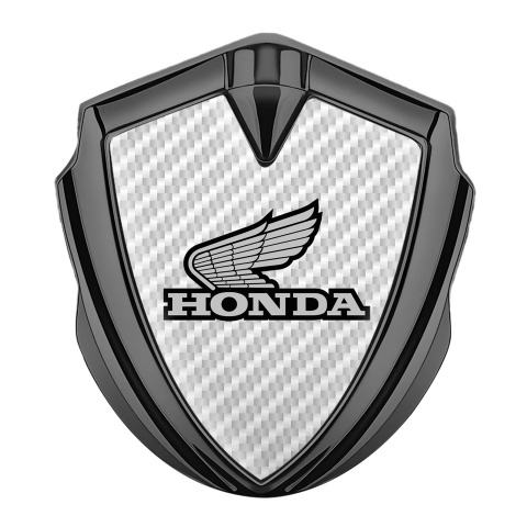 Honda Emblem Fender Badge Graphite White Carbon Winged Design