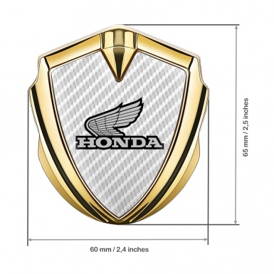 Honda Emblem Fender Badge Gold White Carbon Winged Design