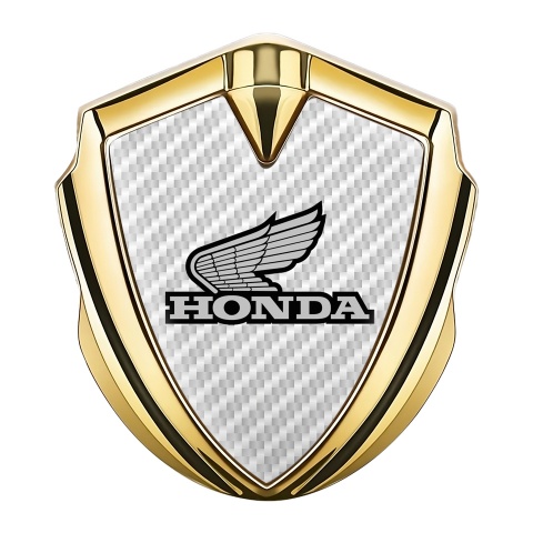 Honda Emblem Fender Badge Gold White Carbon Winged Design