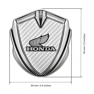 Honda Emblem Fender Badge Silver White Carbon Winged Design