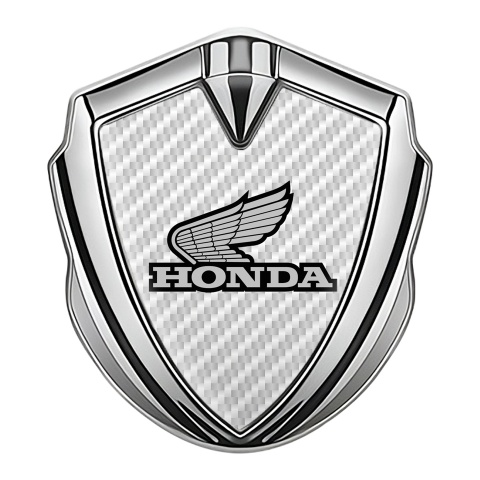 Honda Emblem Fender Badge Silver White Carbon Winged Design