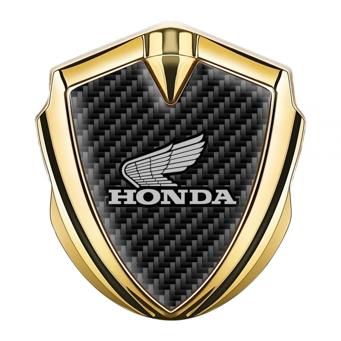 Honda Bodyside Emblem Badge Gold Black Carbon Winged Design