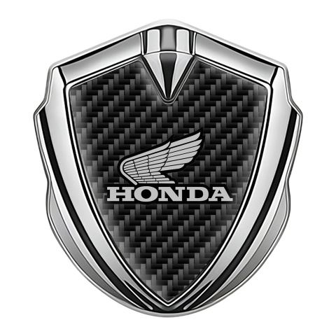 Honda Bodyside Emblem Badge Silver Black Carbon Winged Design