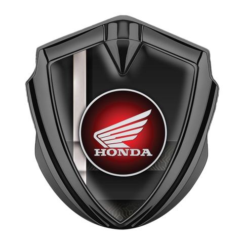 Honda Metal Emblem Self Adhesive Graphite Black White Stripe Circle Logo
