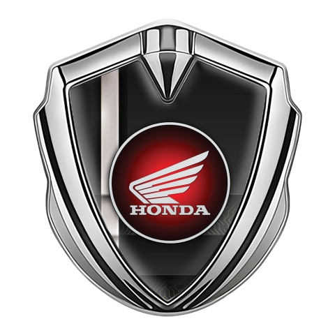 Honda Metal Emblem Self Adhesive Silver Black White Stripe Circle Logo